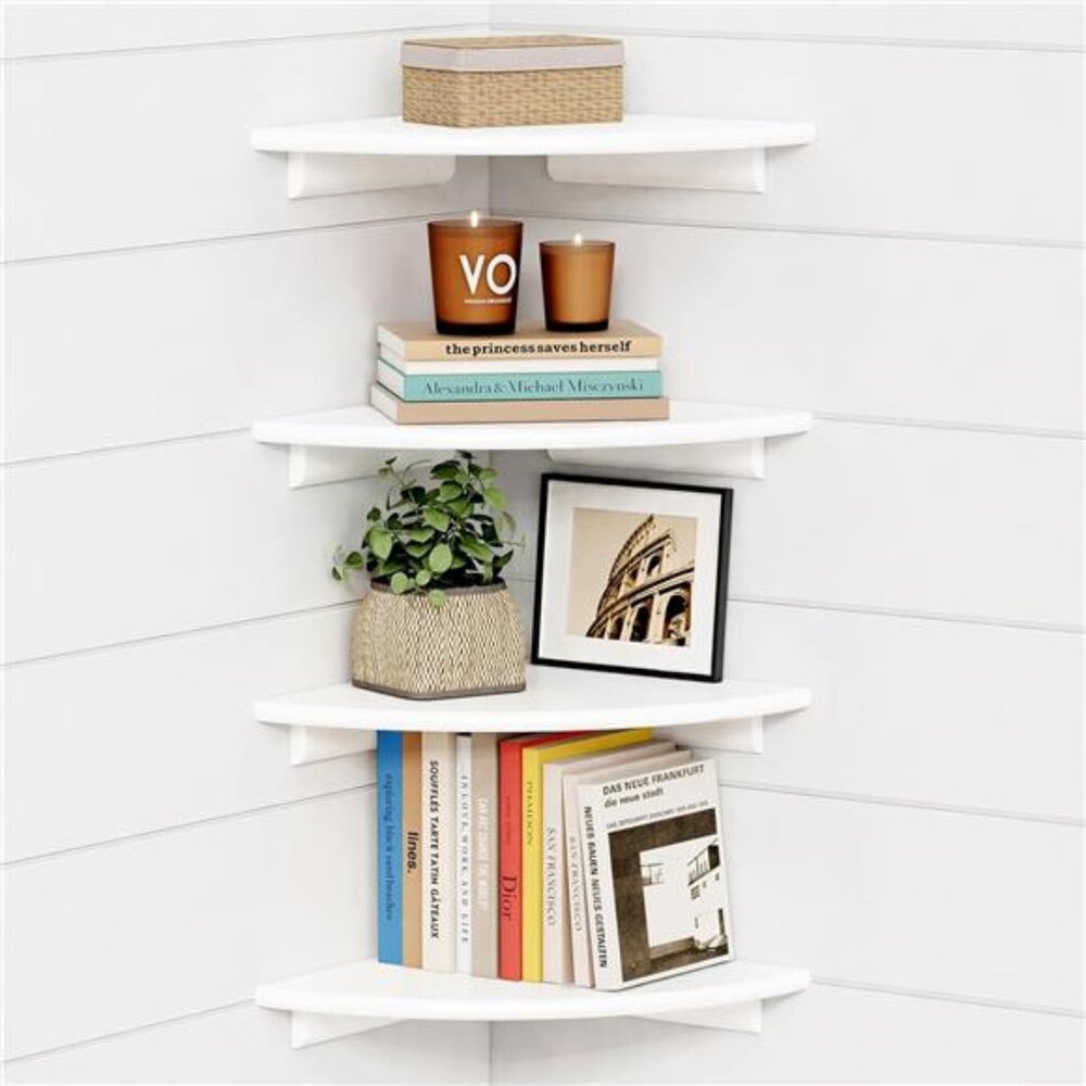 Forbena Corner White Floating Book Shelves for Wall Set of 4, Wood Nursery